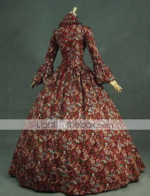 Maria Antonietta Rococo Victorian Vintage Inspired Medieval Renaissance Dress Prom Dress Women's Cotton Costume Red Vintage Cosplay Party Prom Long Sleeve Floor Length Long Length Plus Size Customized 2026 - $170.99 –P2