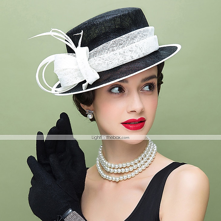 Fascinators Lino Pluma Sombrero para el sol Sombrero Sinamay Boda Casual Copa Melbourne cóctel Astcot real Elegante Británico Con Celada Sombreros 2025 - $76.99 –P7