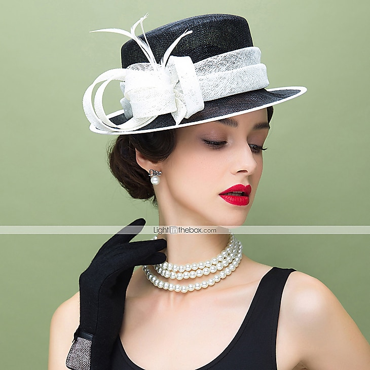 Fascinators Lino Pluma Sombrero para el sol Sombrero Sinamay Boda Casual Copa Melbourne cóctel Astcot real Elegante Británico Con Celada Sombreros 2025 - $76.99 –P3