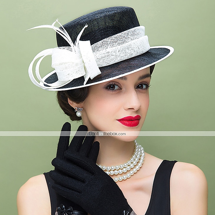 Fascinators Lino Pluma Sombrero para el sol Sombrero Sinamay Boda Casual Copa Melbourne cóctel Astcot real Elegante Británico Con Celada Sombreros 2025 - $76.99 –P2