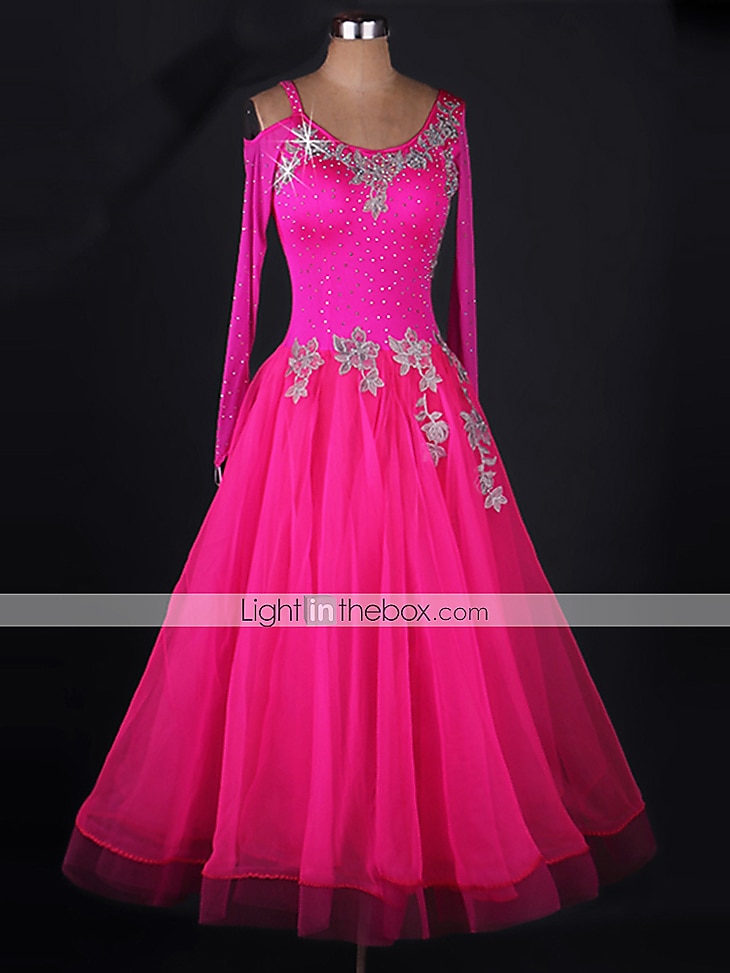 Ballroom Dance Dress Appliques Crystals / Rhinestones Women's Performance Long Sleeve Chinlon Organza 2025 - $157.99 –P9