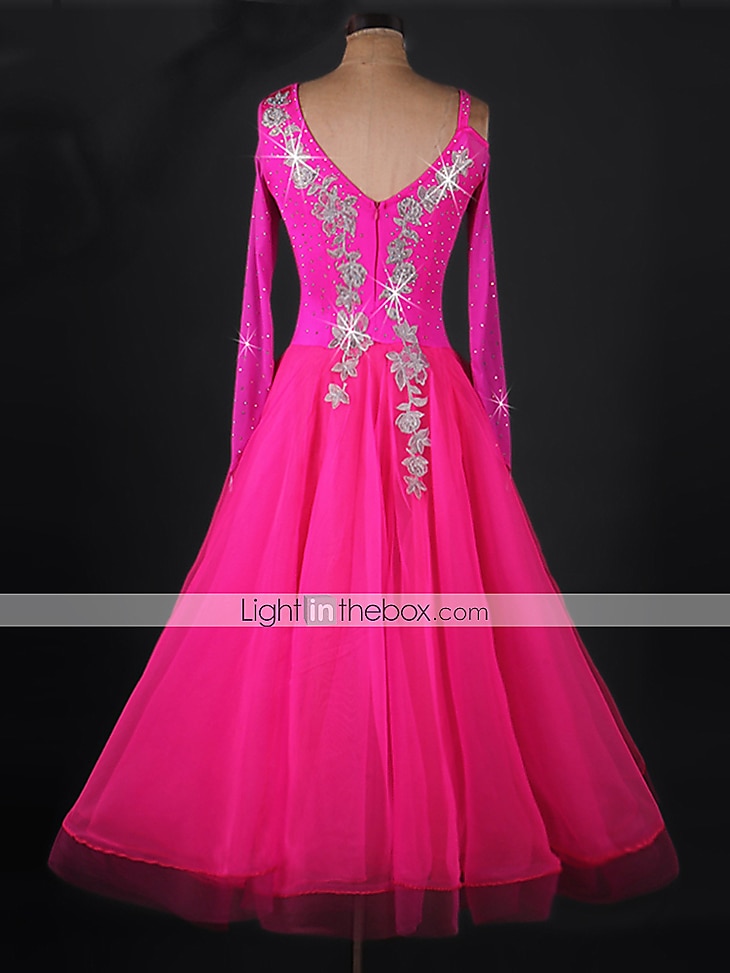 Ballroom Dance Dress Appliques Crystals / Rhinestones Women's Performance Long Sleeve Chinlon Organza 2025 - $157.99 –P6