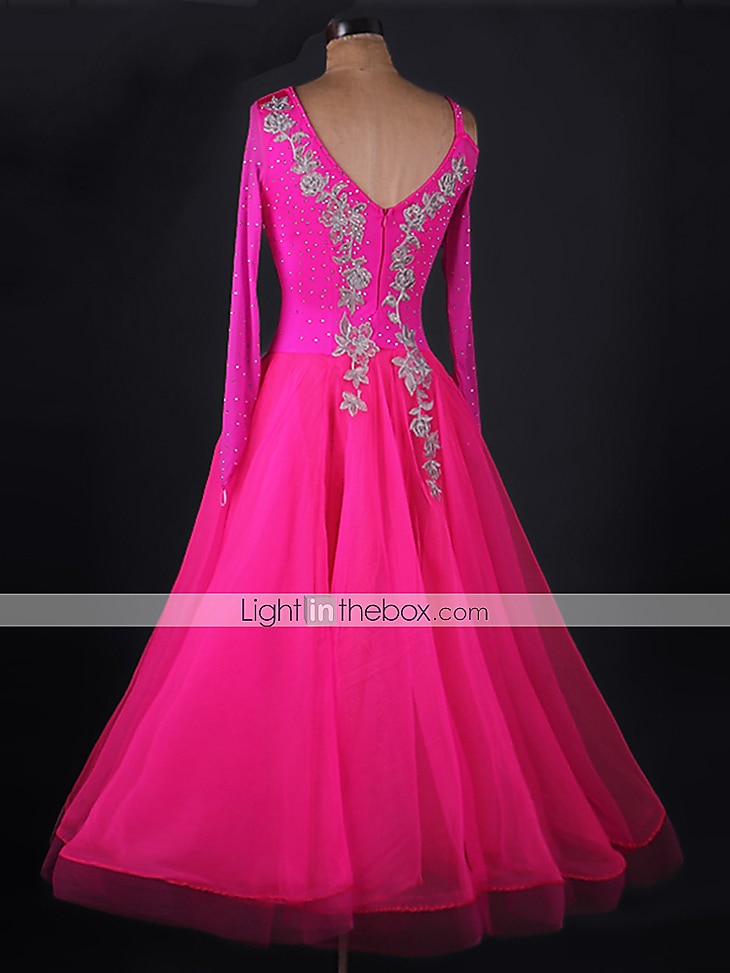 Ballroom Dance Dress Appliques Crystals / Rhinestones Women's Performance Long Sleeve Chinlon Organza 2025 - $157.99 –P5