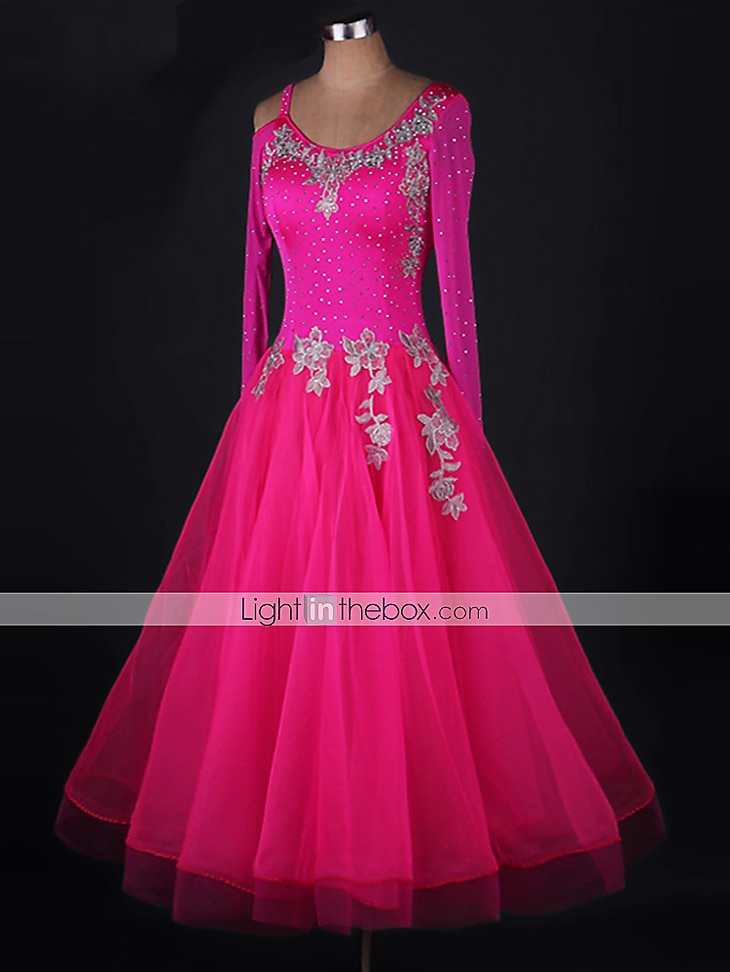 Ballroom Dance Dress Appliques Crystals / Rhinestones Women's Performance Long Sleeve Chinlon Organza 2025 - $157.99 –P1