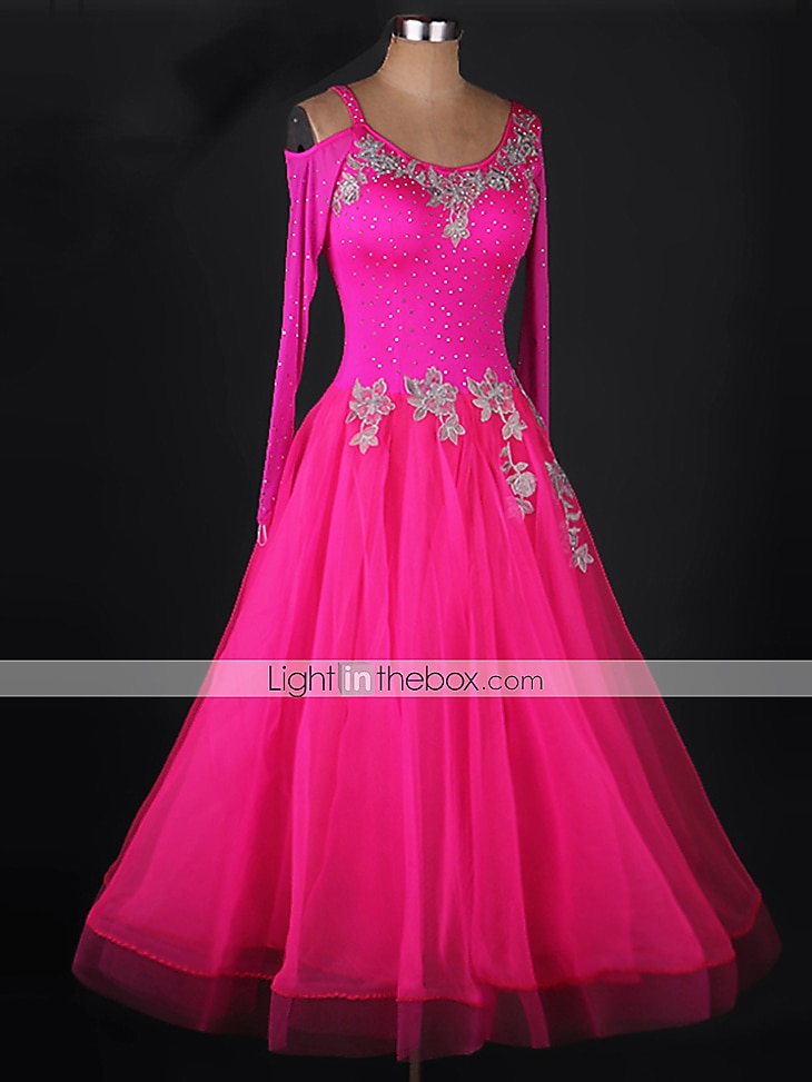 Ballroom Dance Dress Appliques Crystals / Rhinestones Women's Performance Long Sleeve Chinlon Organza 2025 - $157.99 –P8