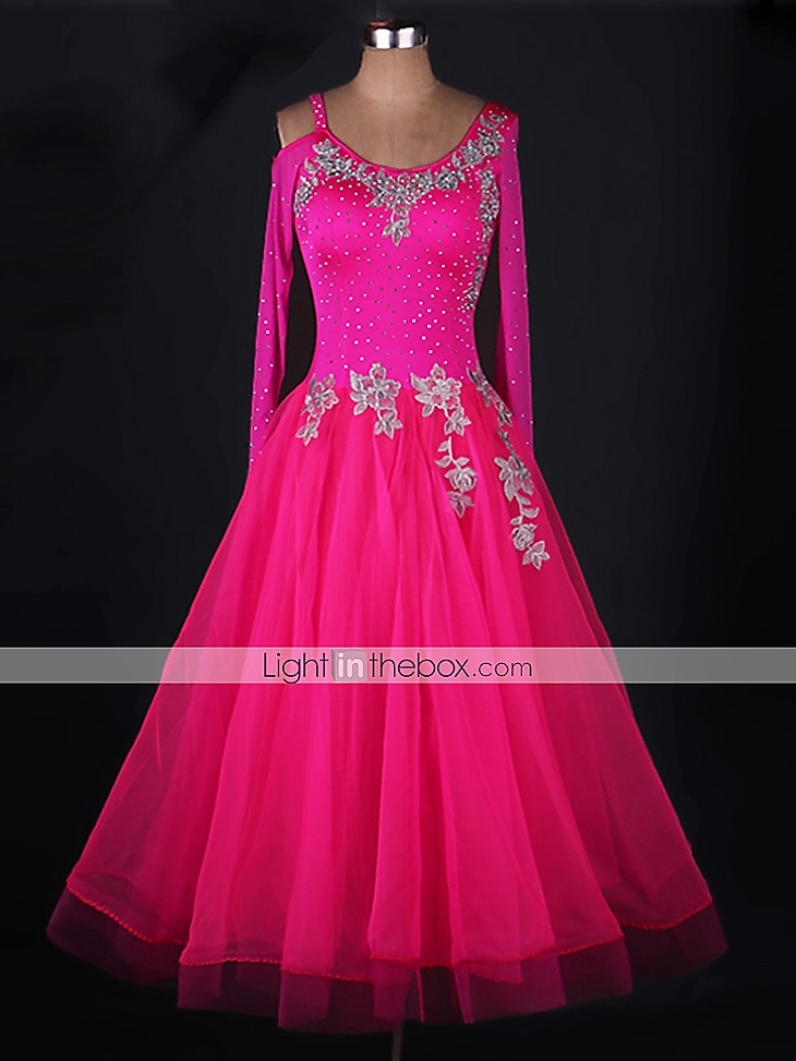 Ballroom Dance Dress Appliques Crystals / Rhinestones Women's Performance Long Sleeve Chinlon Organza 2025 - $157.99 –P3