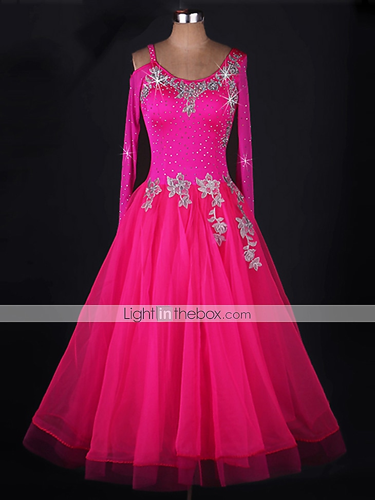 Ballroom Dance Dress Appliques Crystals / Rhinestones Women's Performance Long Sleeve Chinlon Organza 2025 - $157.99 –P2