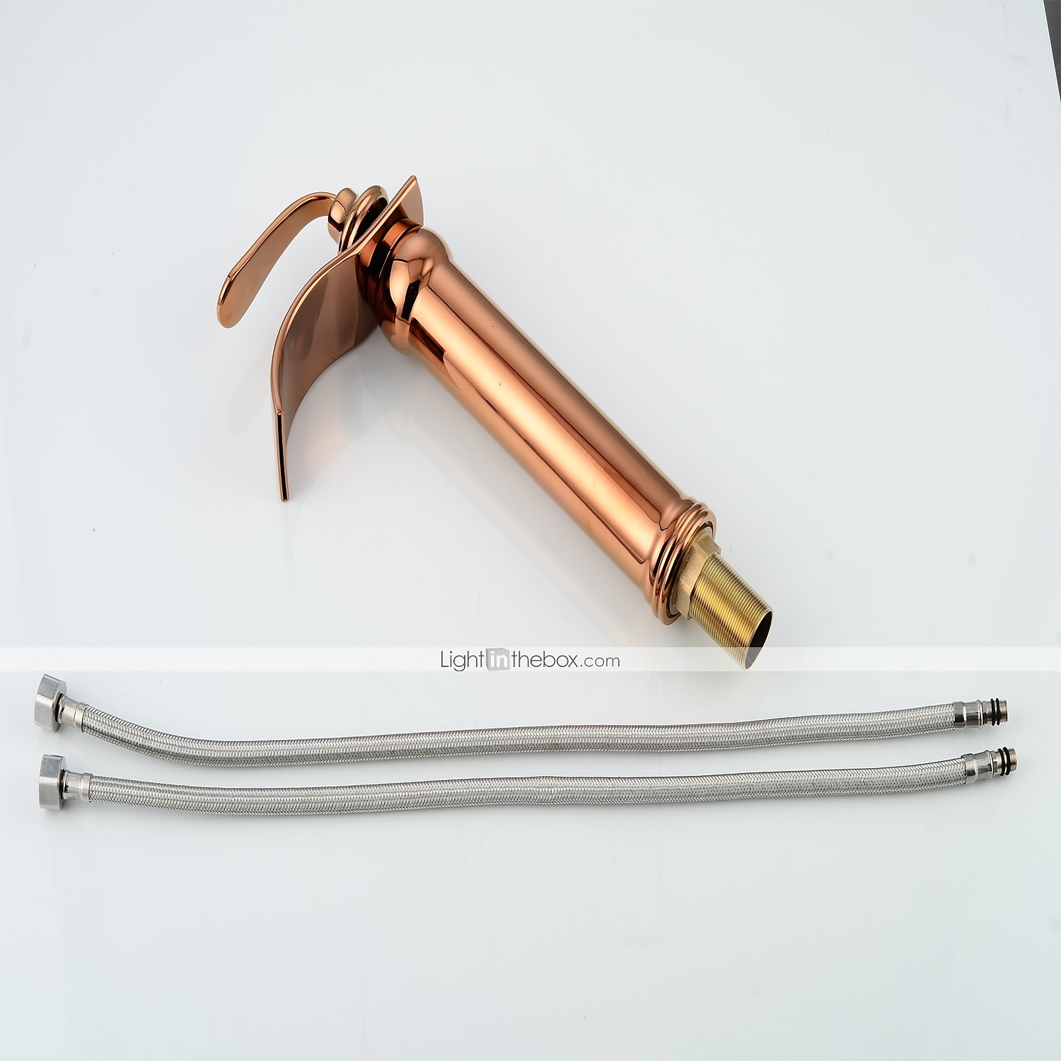 rubinetto del lavandino del bagno in ottone, rubinetti per vasca monocomando monocomando a cascata in oro rosa con acqua calda e fredda del 2025 a $80.99 –P3
