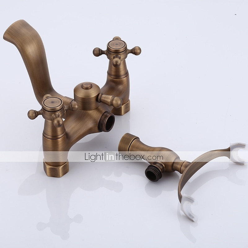 mezclador de agua fría/caliente con patas de garra acabado en cobre antiguo montado en la pared con grifo de ducha de mano 2 manijas cruzadas con caño de bañera estilo vintage 2025 - $145.99 –P4