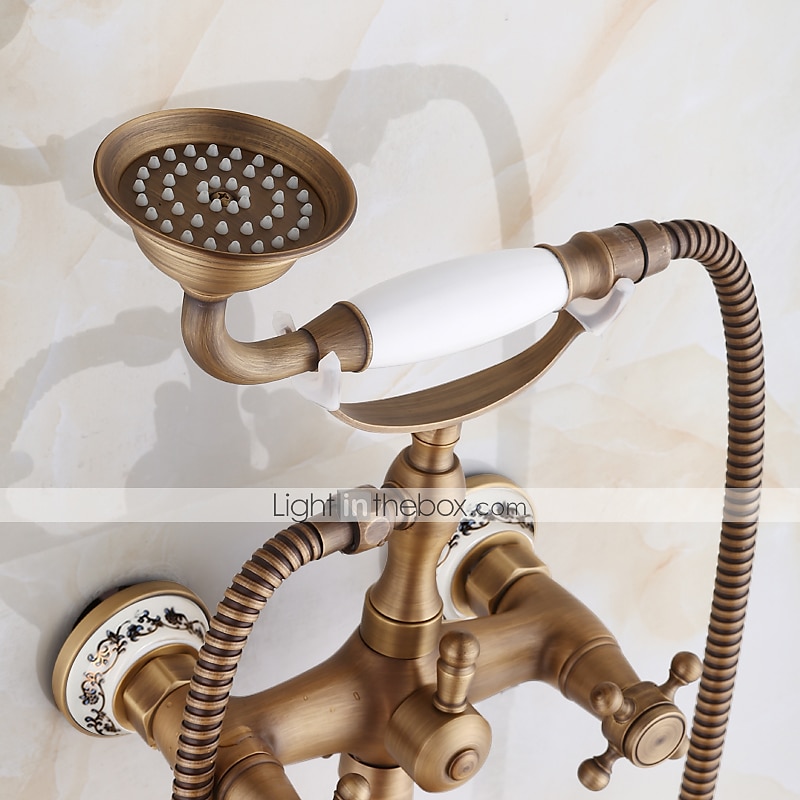 mezclador de agua fría/caliente con patas de garra acabado en cobre antiguo montado en la pared con grifo de ducha de mano 2 manijas cruzadas con caño de bañera estilo vintage 2025 - $145.99 –P2