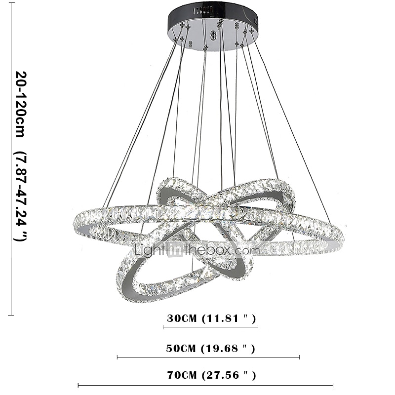 3 Rings 70 cm Crystal Dimmable LED Chandelier Pendant Light Metal Circle Electroplated Modern Contemporary Traditional Classic 110-120V 220-240V 2025 - $687.89 –P1