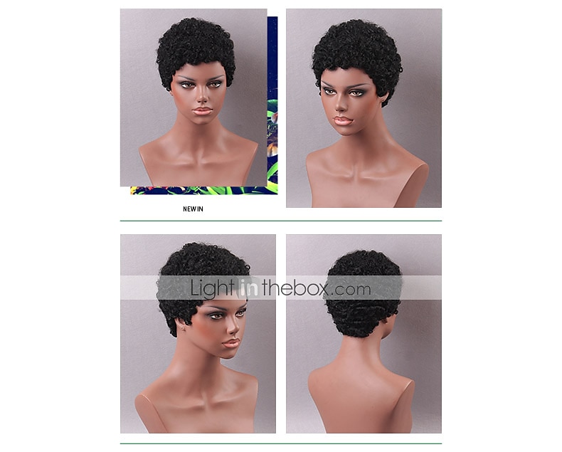 Menselijk haarmengsel Pruik Afro krullend Pixie-kapsel Machinegemaakt Zwart Licht Bruin Donkere wijn Dagelijks 2025 - $43.99 –P2