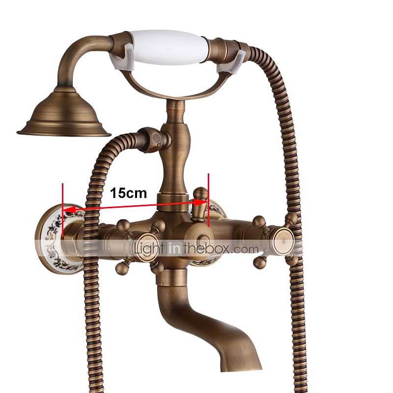 наполнитель для ванны, смеситель для холодной/горячей воды, отделка старинной медью, настенное крепление, наполнитель для ванны с ручным смесителем для душа, 2 крестообразные ручки с изливом для 2026 - $170.99 –P6