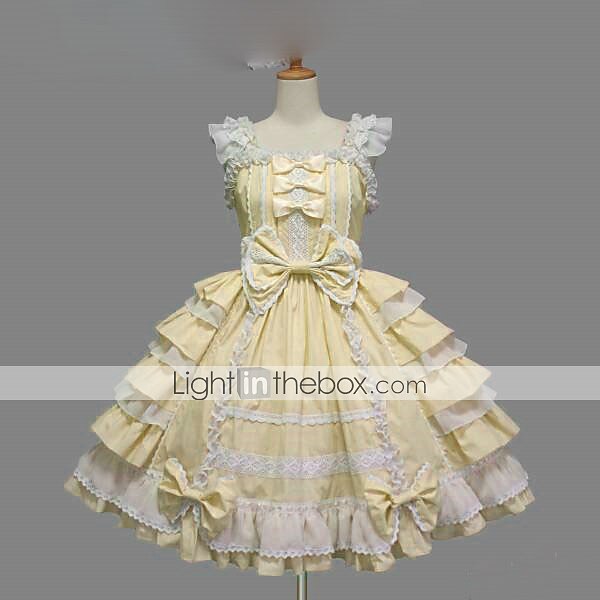Sweet Lolita Plus Size Vacation Dress Dress JSK / Jumper Skirt Women's Girls' Cotton Japanese Cosplay Costumes Purple / Yellow / Blue Solid Colored Bowknot Cap Sleeve Short Sleeve Short / Mini 2025 - $109.99 –P2