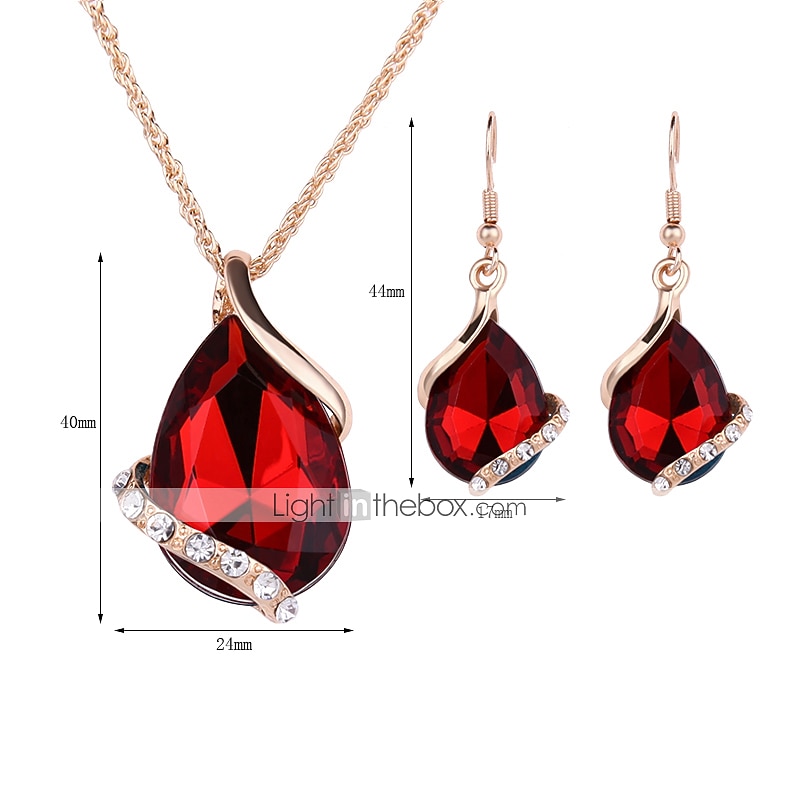 Smykke Sett Dråpeøreringer For Dame Safir Krystall Fest Bryllup Daglig Roségull Krystall Strass Pære Kabal Dråpe Rød Blå Grønn / Anheng Halskjede / Halskjede / Øredobber / Valentine 2025 - $5.49 –P4