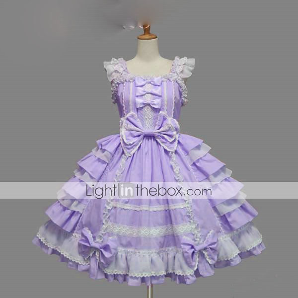 Sweet Lolita Plus Size Vacation Dress Dress JSK / Jumper Skirt Women's Girls' Cotton Japanese Cosplay Costumes Purple / Yellow / Blue Solid Colored Bowknot Cap Sleeve Short Sleeve Short / Mini 2025 - $109.99 –P1