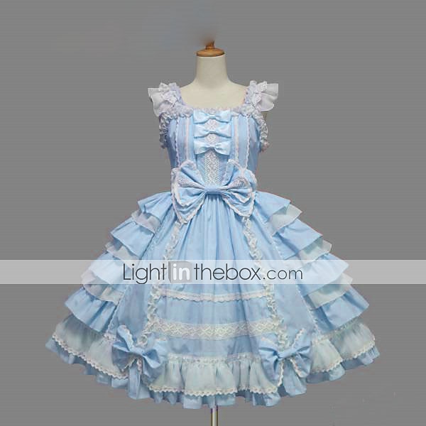 Sweet Lolita Plus Size Vacation Dress Dress JSK / Jumper Skirt Women's Girls' Cotton Japanese Cosplay Costumes Purple / Yellow / Blue Solid Colored Bowknot Cap Sleeve Short Sleeve Short / Mini 2025 - $109.99 –P3