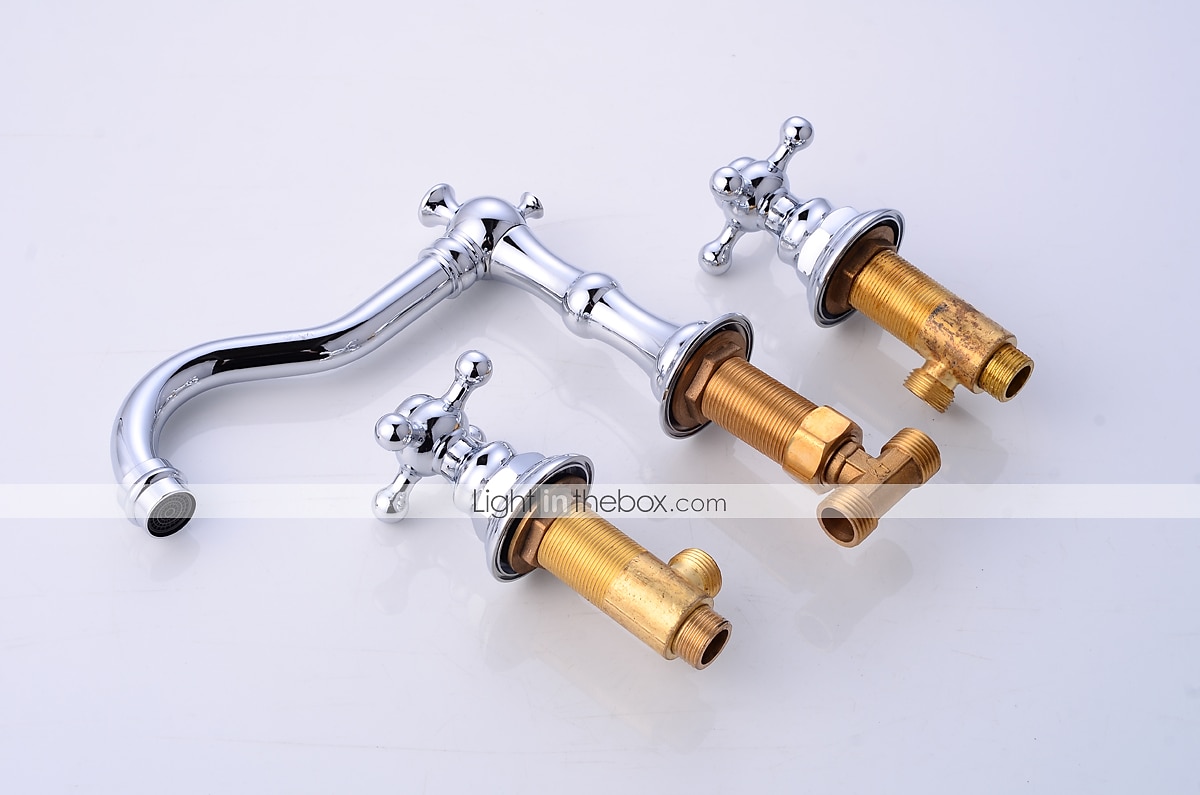 Grifo para lavabo de baño, dos manijas y tres orificios extendidos, grifo para lavabo de baño de latón cromado que contiene líneas de suministro y tapón de drenaje e interruptor de frío/calor 2025 - GBP £88 –P9