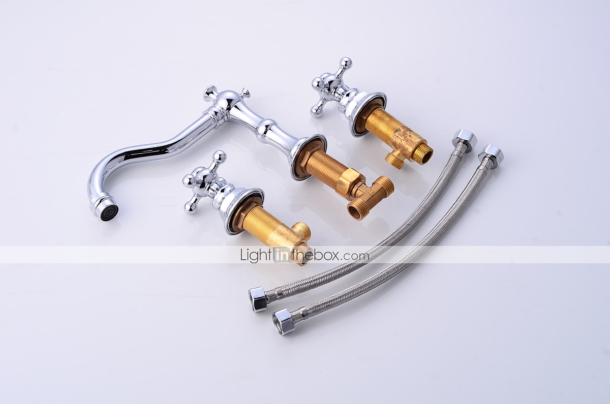 Grifo para lavabo de baño, dos manijas y tres orificios extendidos, grifo para lavabo de baño de latón cromado que contiene líneas de suministro y tapón de drenaje e interruptor de frío/calor 2025 - GBP £88 –P8