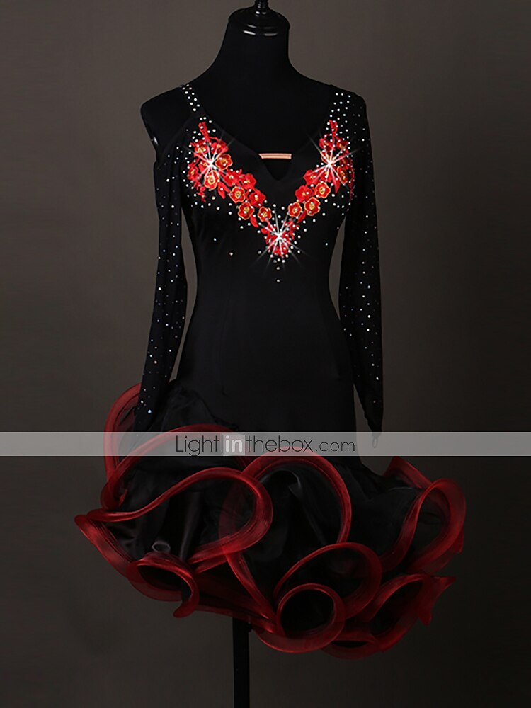 tánc salsa latin tánc ruha kristályok / strassz női edzés előadás hosszú ujjú spandex organza 2025 - $115.99 –P2
