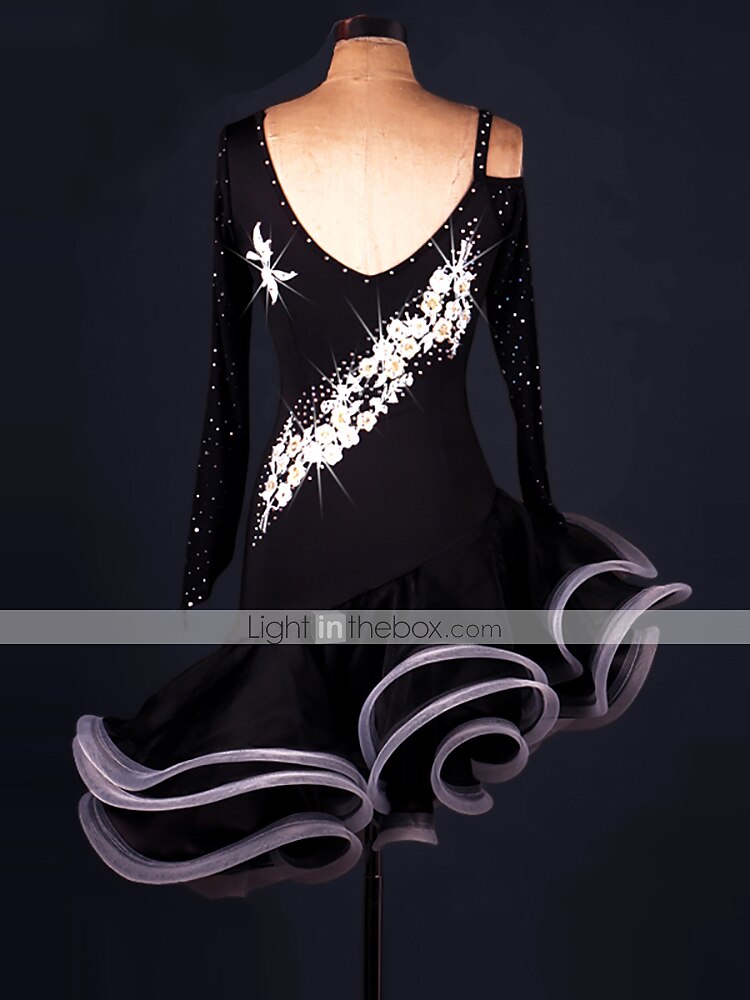 tánc salsa latin tánc ruha kristályok / strassz női edzés előadás hosszú ujjú spandex organza 2025 - $115.99 –P8