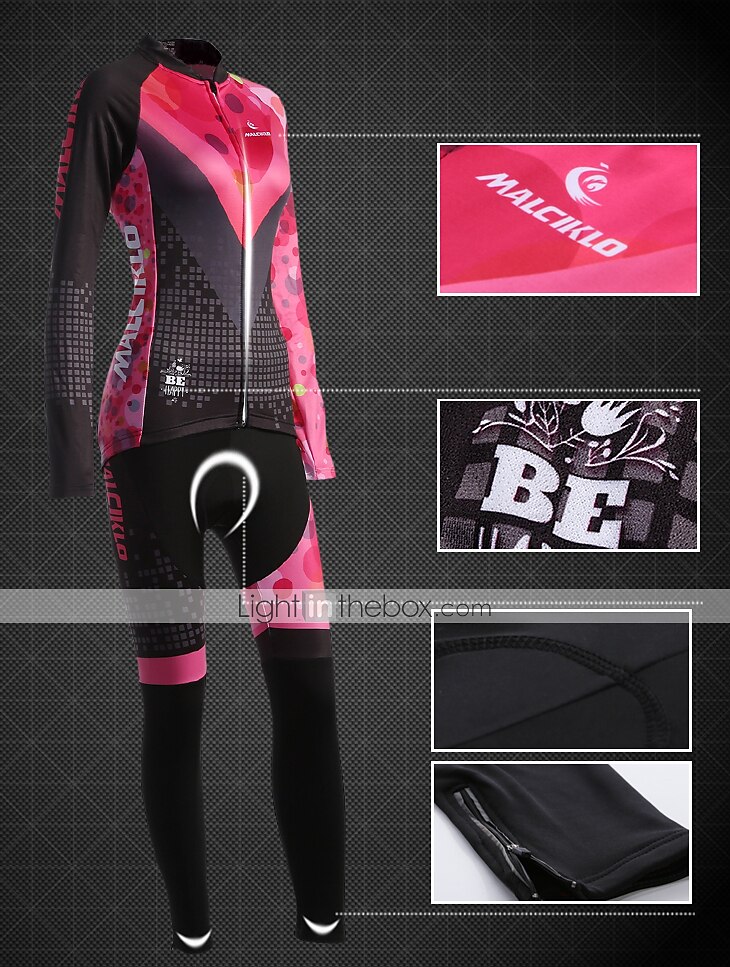 Malciklo Femme Manches Longues Maillot et Cuissard Long Velo Cyclisme Hiver Toison Velours Lycra Violet Jaune Rouge Britannique Grandes Tailles Vélo Maillot Collant à Bretelles / Corsaire Bretelles de 2025 ? $56.99 –P1