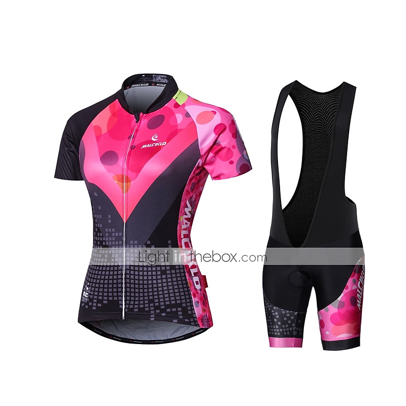 Malciklo Femme Manches Courtes Maillot et Cuissard Avec Bretelles Velo Cyclisme Eté Elasthanne Lycra Polyester Rose + Blanc Violet Jaune Géométrique Britannique Grandes Tailles Vélo Maillot Collants de 2025 ? $41.99 –P7