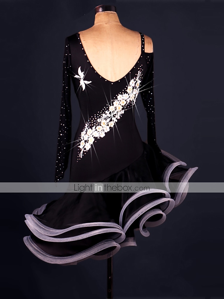 tánc salsa latin tánc ruha kristályok / strassz női edzés előadás hosszú ujjú spandex organza 2025 - $115.99 –P11