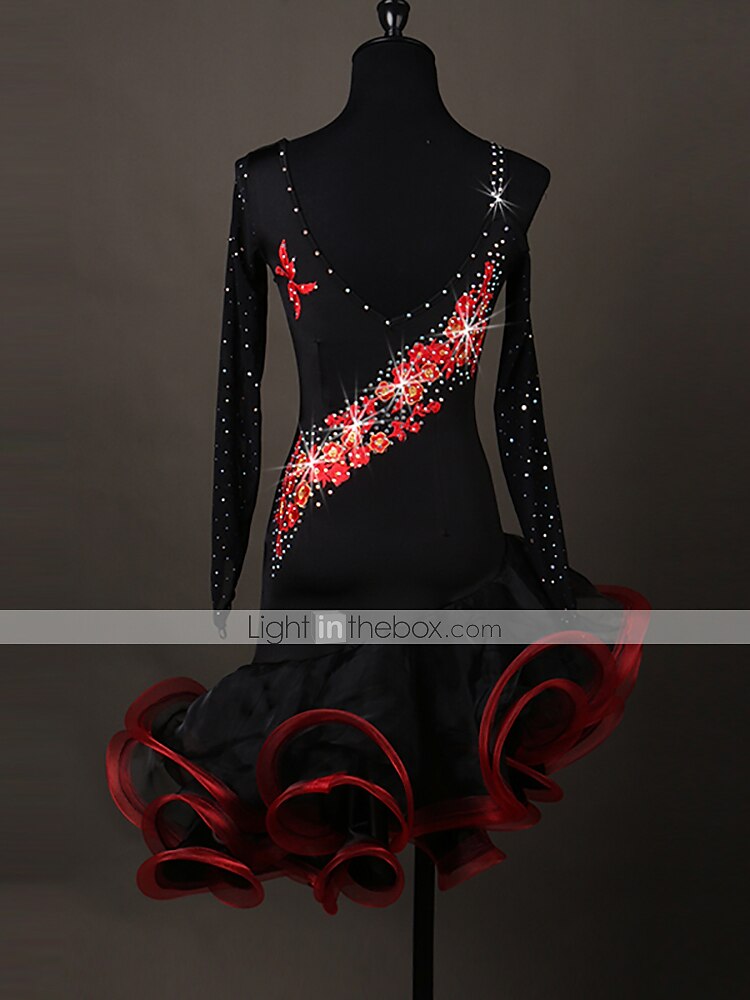 tánc salsa latin tánc ruha kristályok / strassz női edzés előadás hosszú ujjú spandex organza 2025 - $115.99 –P4