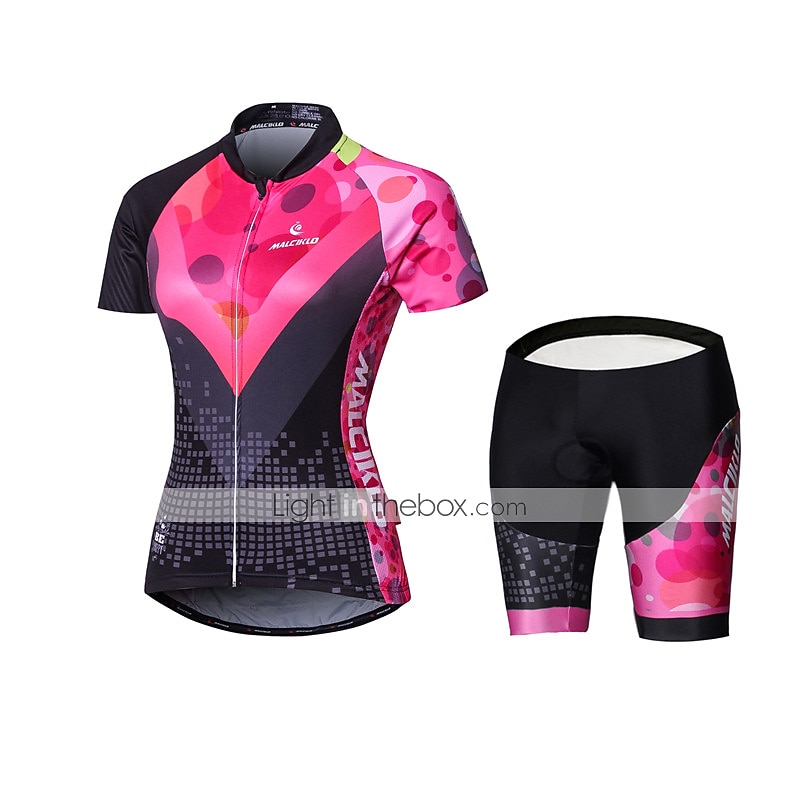 Malciklo Femme Manches Courtes Maillot et Cuissard Avec Bretelles Velo Cyclisme Eté Elasthanne Lycra Polyester Rose + Blanc Violet Jaune Géométrique Britannique Grandes Tailles Vélo Maillot Collants de 2025 ? $41.99 –P8
