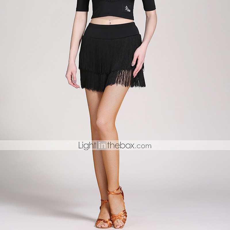 Jupes de danse latine à franges et pompon, robe d'entraînement quotidienne pour femmes, jupes noires, tango, salle de bal, samba salsa de 2025 ? $20.99 –P2