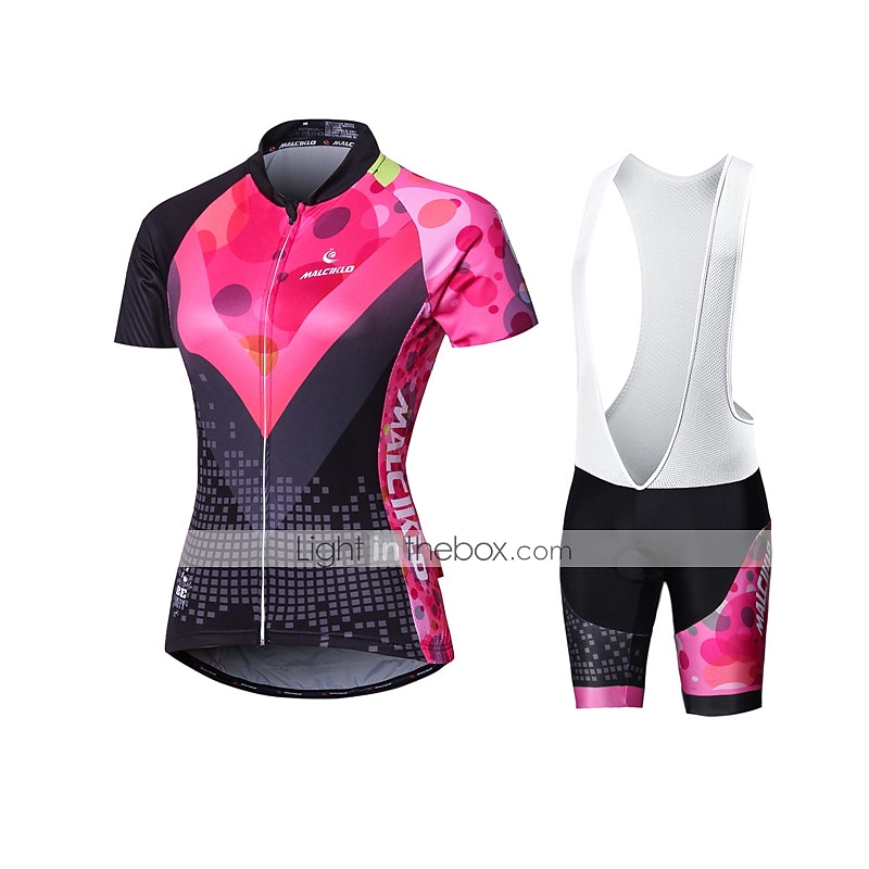 Malciklo Femme Manches Courtes Maillot et Cuissard Avec Bretelles Velo Cyclisme Eté Elasthanne Lycra Polyester Rose + Blanc Violet Jaune Géométrique Britannique Grandes Tailles Vélo Maillot Collants de 2025 ? $41.99 –P6