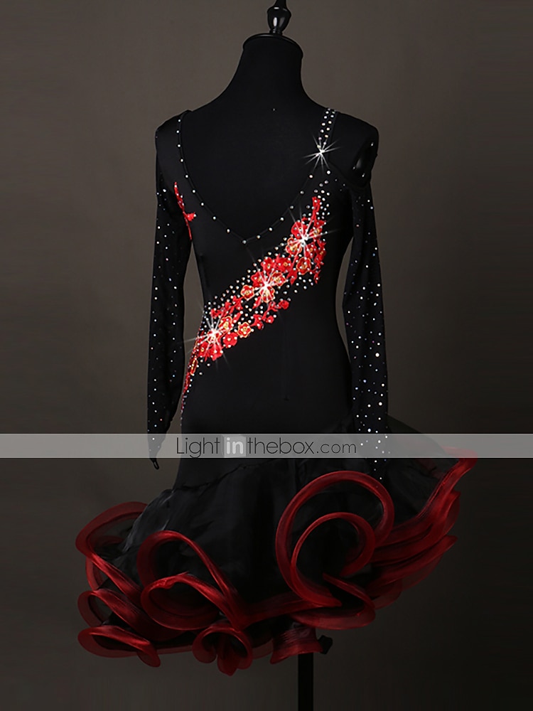 tánc salsa latin tánc ruha kristályok / strassz női edzés előadás hosszú ujjú spandex organza 2025 - $115.99 –P5