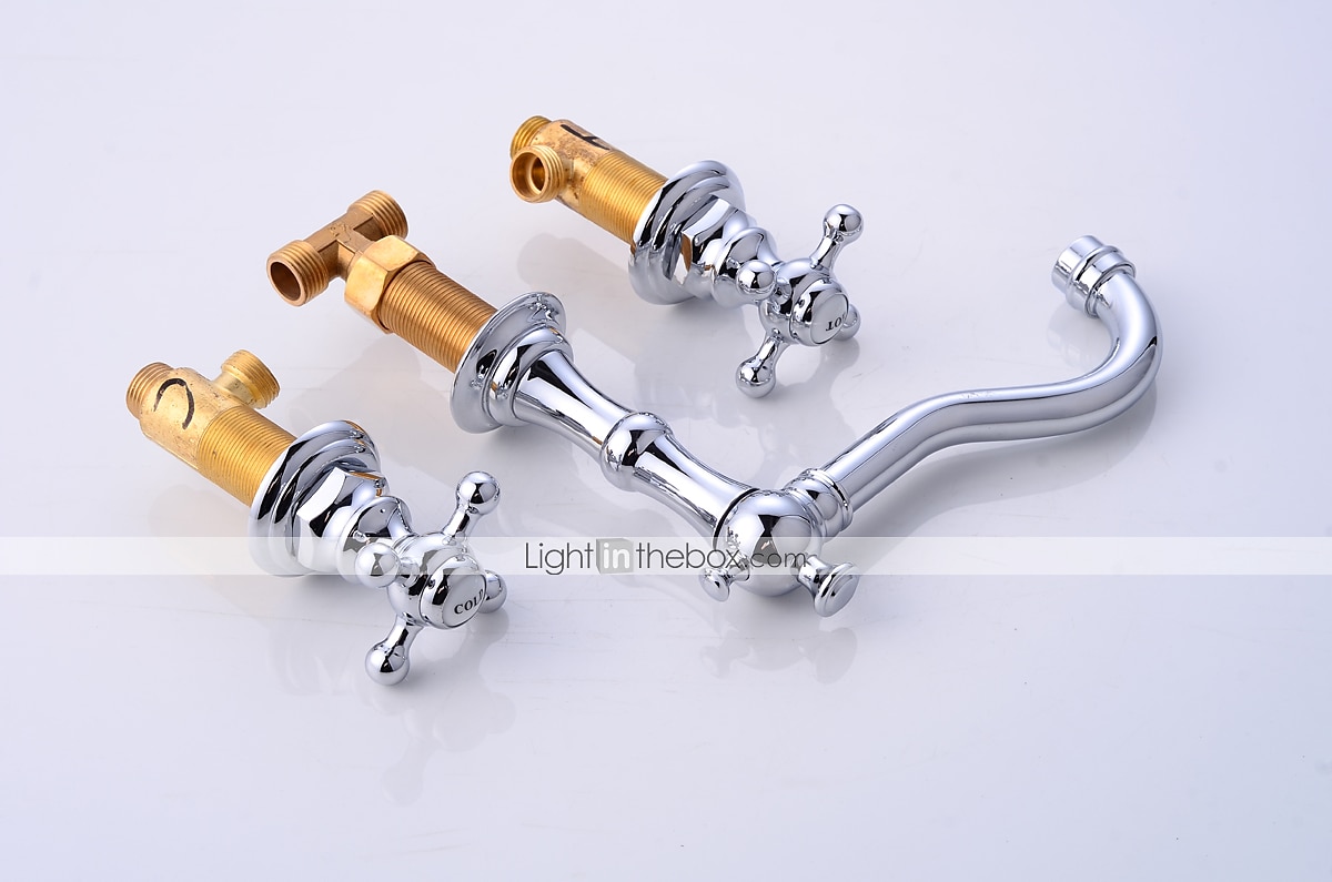 Grifo para lavabo de baño, dos manijas y tres orificios extendidos, grifo para lavabo de baño de latón cromado que contiene líneas de suministro y tapón de drenaje e interruptor de frío/calor 2025 - GBP £88 –P7
