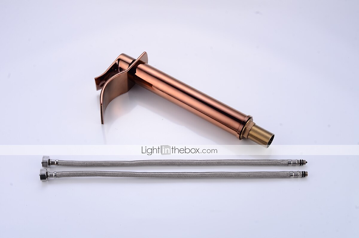 Brass Bath Sink Faucet with Drain,Waterfall Rose Gold Tall Centerset Single Handle One Hole Bath Taps with Hot and Cold Water 2025 - $129.99 –P9