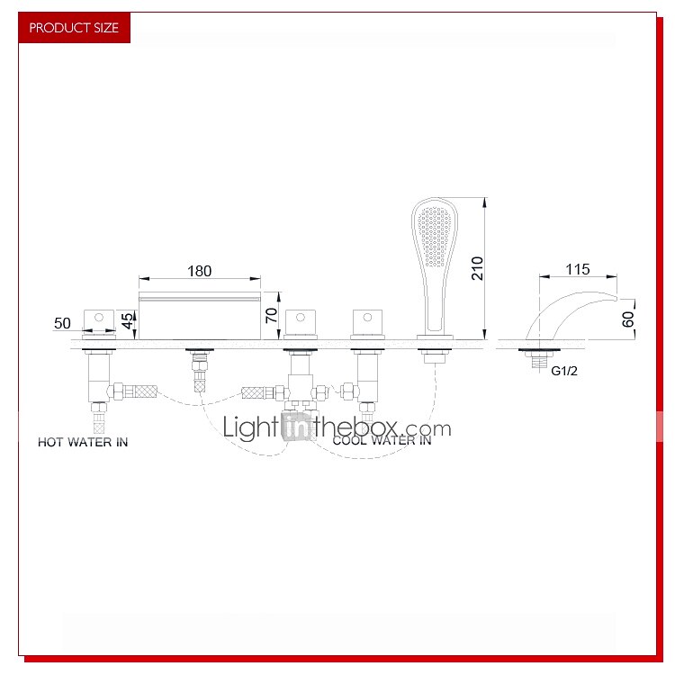 badkraan in eigentijdse stijl, led chrome romeinse bad messing klep drie handgrepen vijf gaten waterval bad douche mengkranen met warme en koude schakelaar 2026 - $399.99 –P2