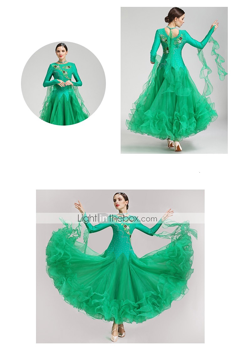 Ballroom Dance فستان كريستال / أحجار الراين نسائي أداء كم طويل سباندكس بوليستر 2026 - $170.99 –P4