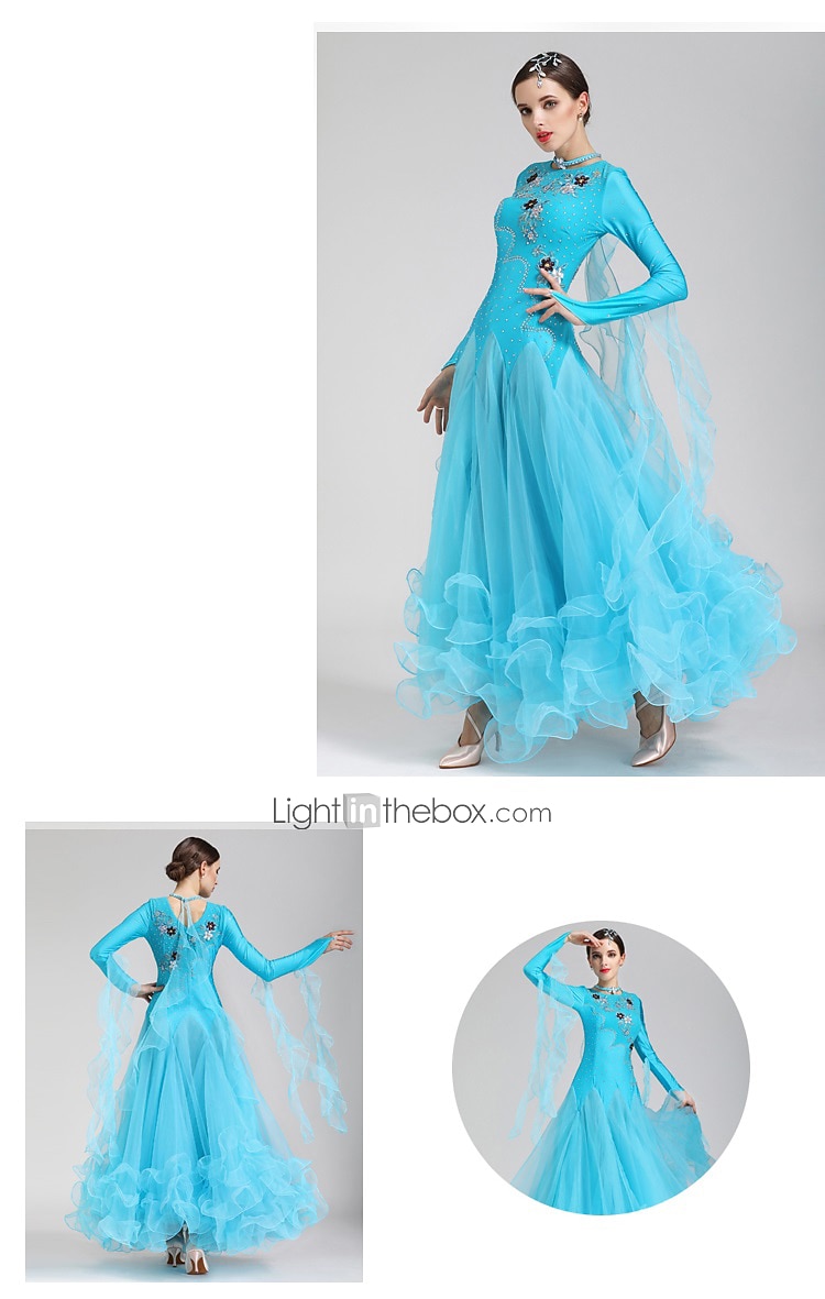 Ballroom Dance فستان كريستال / أحجار الراين نسائي أداء كم طويل سباندكس بوليستر 2026 - $170.99 –P2