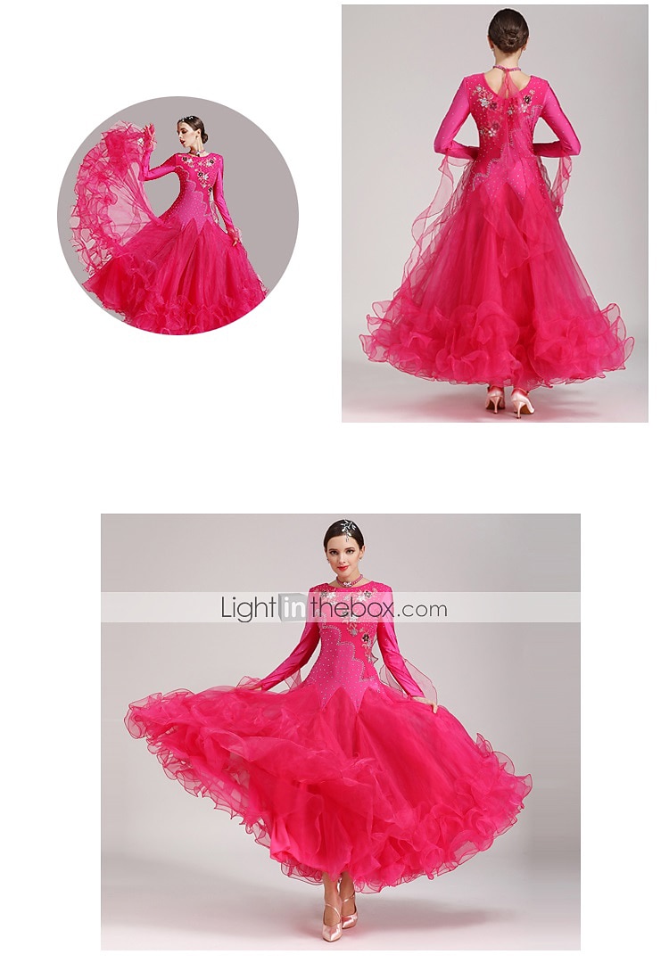 Ballroom Dance فستان كريستال / أحجار الراين نسائي أداء كم طويل سباندكس بوليستر 2026 - $170.99 –P5