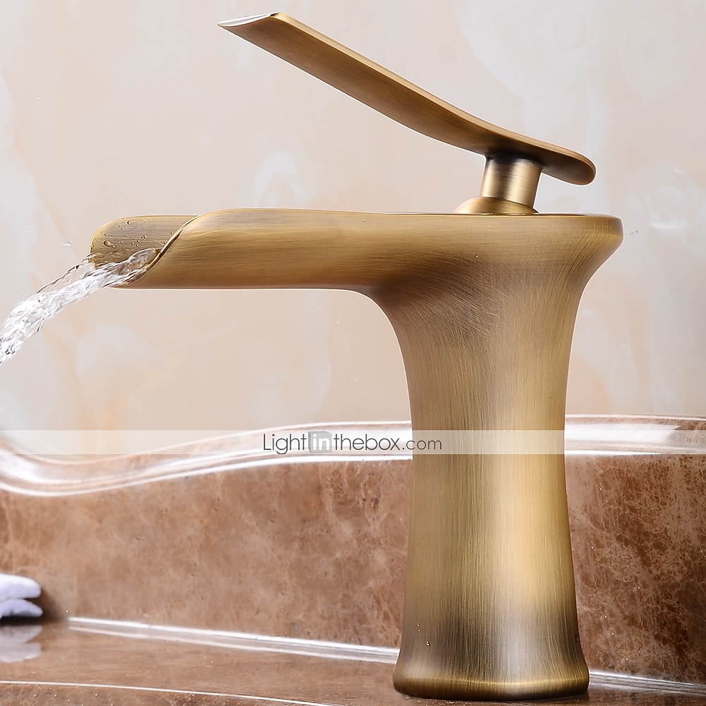 antiikkipronssi messinkihanasarja, vesiputous antiikkipronssikannelle asennettu yksikahvainen yksireikäinen kylpyhana kuuma- ja kylmäkytkimellä ja viemärillä 2026 - $129.99 –P3