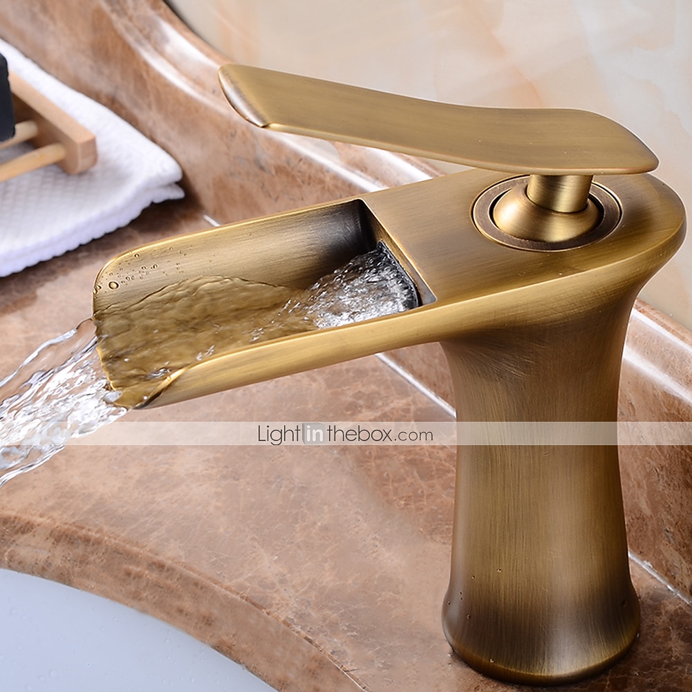 antiikkipronssi messinkihanasarja, vesiputous antiikkipronssikannelle asennettu yksikahvainen yksireikäinen kylpyhana kuuma- ja kylmäkytkimellä ja viemärillä 2026 - $129.99 –P2