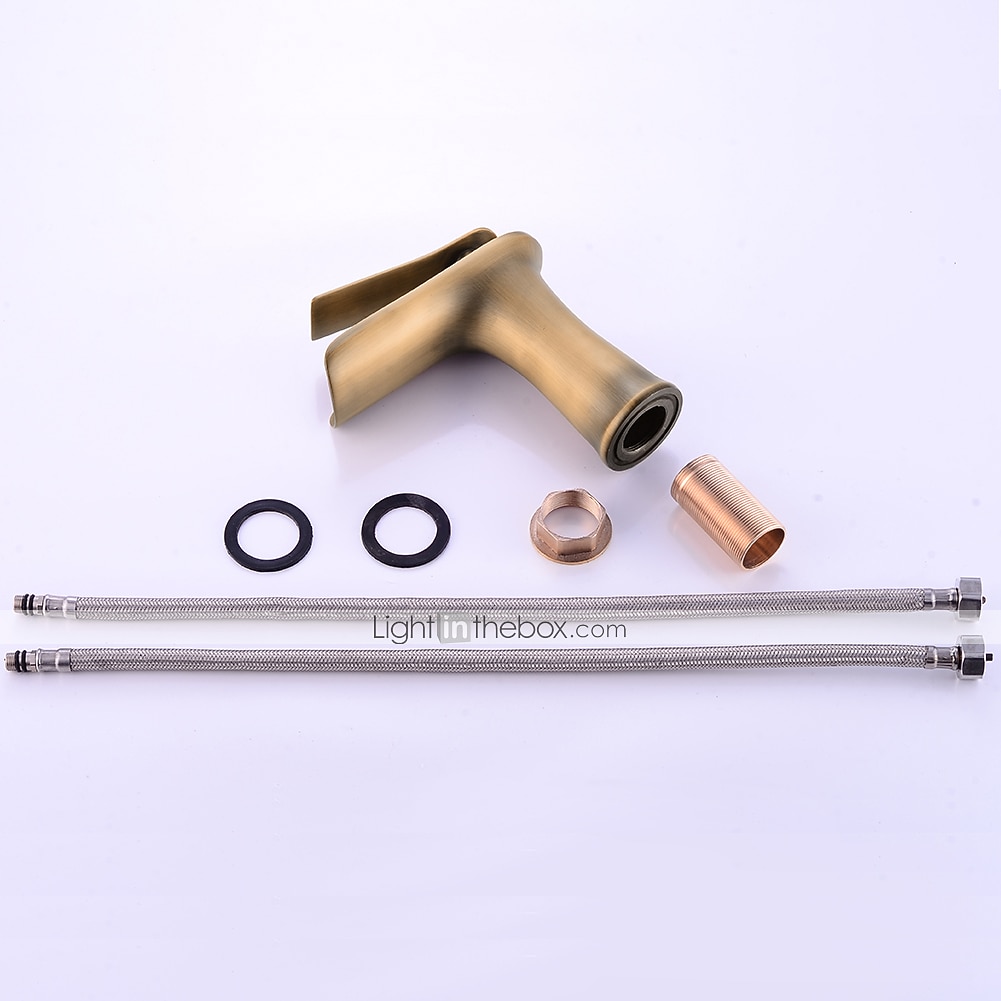 antiikkipronssi messinkihanasarja, vesiputous antiikkipronssikannelle asennettu yksikahvainen yksireikäinen kylpyhana kuuma- ja kylmäkytkimellä ja viemärillä 2026 - $129.99 –P7