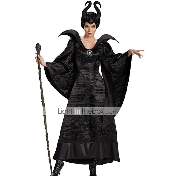 Hot Movie Maleficent Costume Cosplay Black Dress with Hat Expedited Shipping 