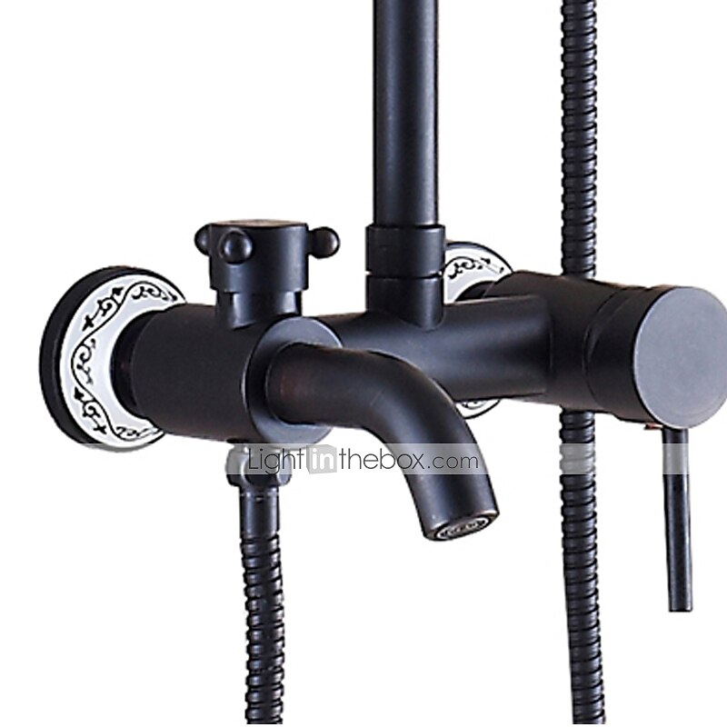 Duscharmatur, Duschsystem-Set, Messing-Regenfall, antikes, ölgeriebenes Bronze-Duschsystem, Keramikventil, zwei Griffe, drei Löcher, Bad-Dusche-Mischbatterien mit Heiß- und Kaltschalter 2025 - $453.59 –P4