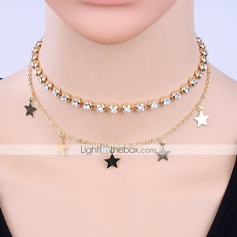  Long tiantian Gold Star Choker Necklace Colourful