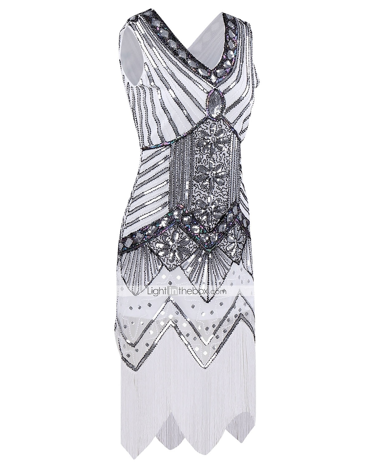 Anni Ruggenti Brillare & Splendere Anni 1920 Lunghezza al ginocchio Abito Flapper Vestito Costume da festa Il grande Gatsby Charleston Invitato al matrimonio Paillettes Frangia con nappe Paillettes del 2025 a $41.99 –P1