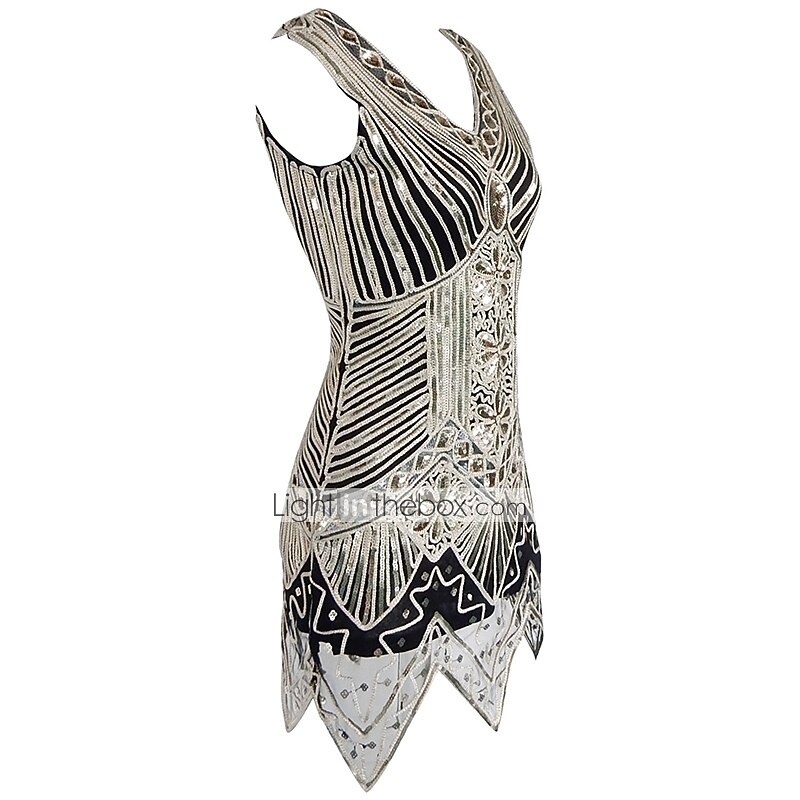 Rugido 20s 1920s Mini Sobre la Rodilla Vestidos Vestido Flapper Traje de Halloween Sin Mangas El gran Gatsby charlestón Invitado a la boda Lentejuelas Color sólido Escote en Pico Disfraz Mujer Fiesta 2026 - $34.99 –P2