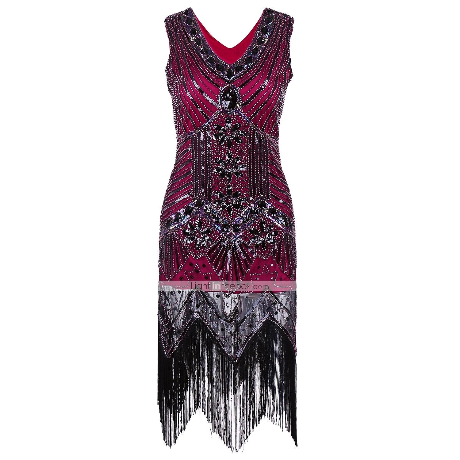 Anni Ruggenti Brillare & Splendere Anni 1920 Lunghezza al ginocchio Abito Flapper Vestito Costume da festa Il grande Gatsby Charleston Invitato al matrimonio Paillettes Frangia con nappe Paillettes del 2025 a $41.99 –P11