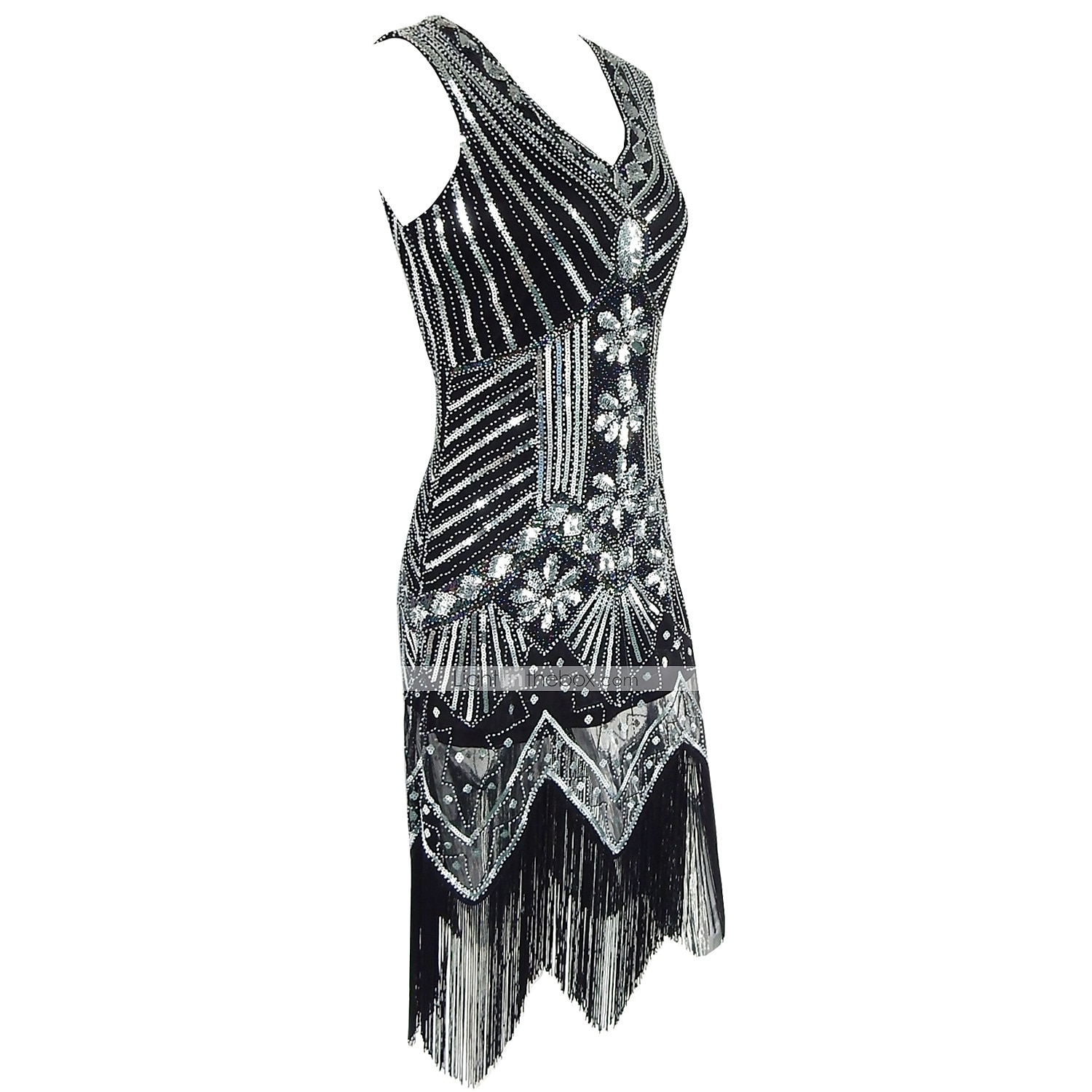 Anni Ruggenti Brillare & Splendere Anni 1920 Lunghezza al ginocchio Abito Flapper Vestito Costume da festa Il grande Gatsby Charleston Invitato al matrimonio Paillettes Frangia con nappe Paillettes del 2025 a $41.99 –P5