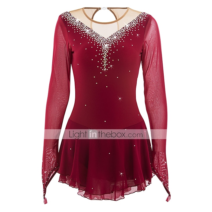 Eiskunstlaufkleid Damen Mädchen Eislaufen Kleider Hellblau Schwarz Weiß Patchwork Gitter Hochelastisch Wettbewerb Eiskunstlaufkleidung Mit Steinen verziert Strass Langarm Eislaufen Eiskundstlauf 2025 - $87.99 –P2